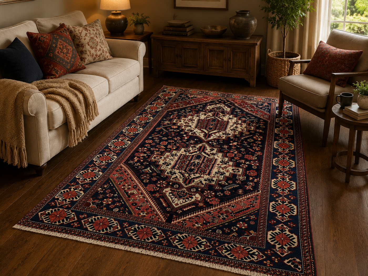 9'6" x 6'3" Handmade Persian Wool Rug room styling example