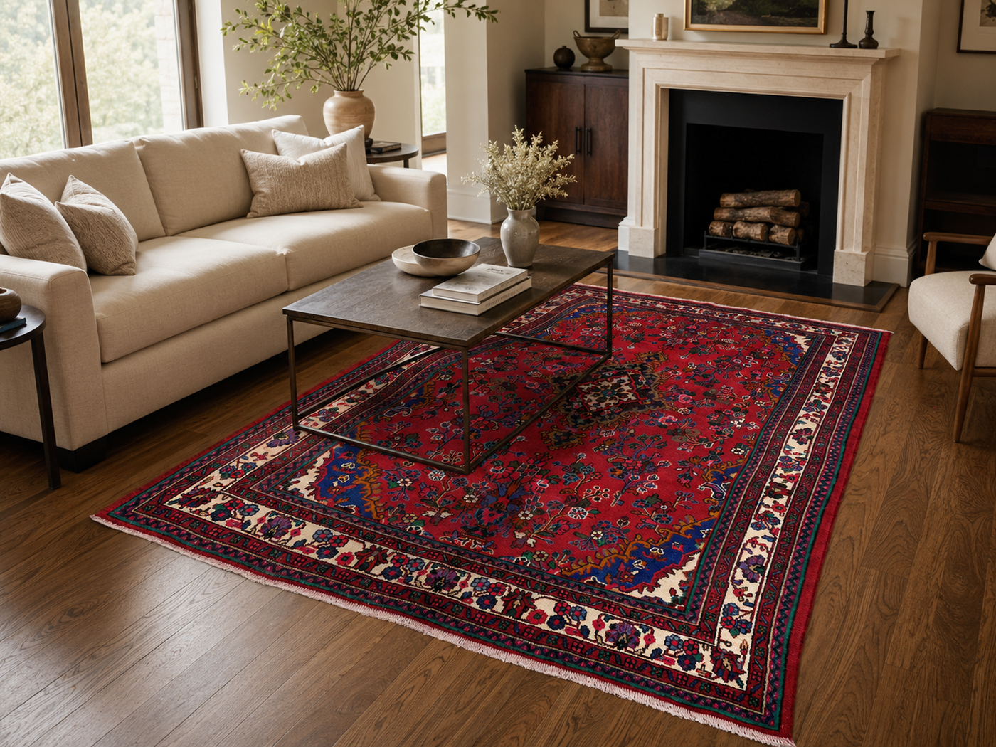 9'11" x 6'11" Handmade Persian Wool Rug styled in a room