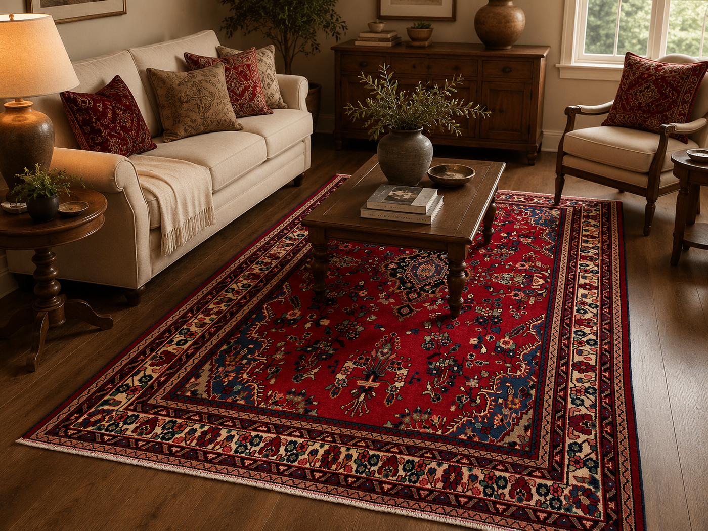 9'11" x 6'9" Handmade Persian Wool Rug styled in a room
