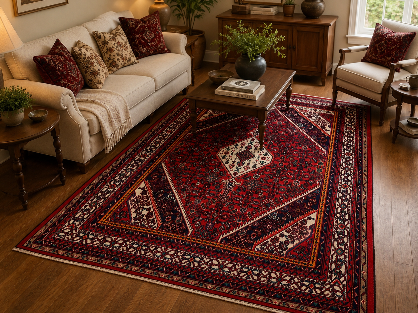 9'11" x 7'0" Handmade Persian Wool Rug styled in a room