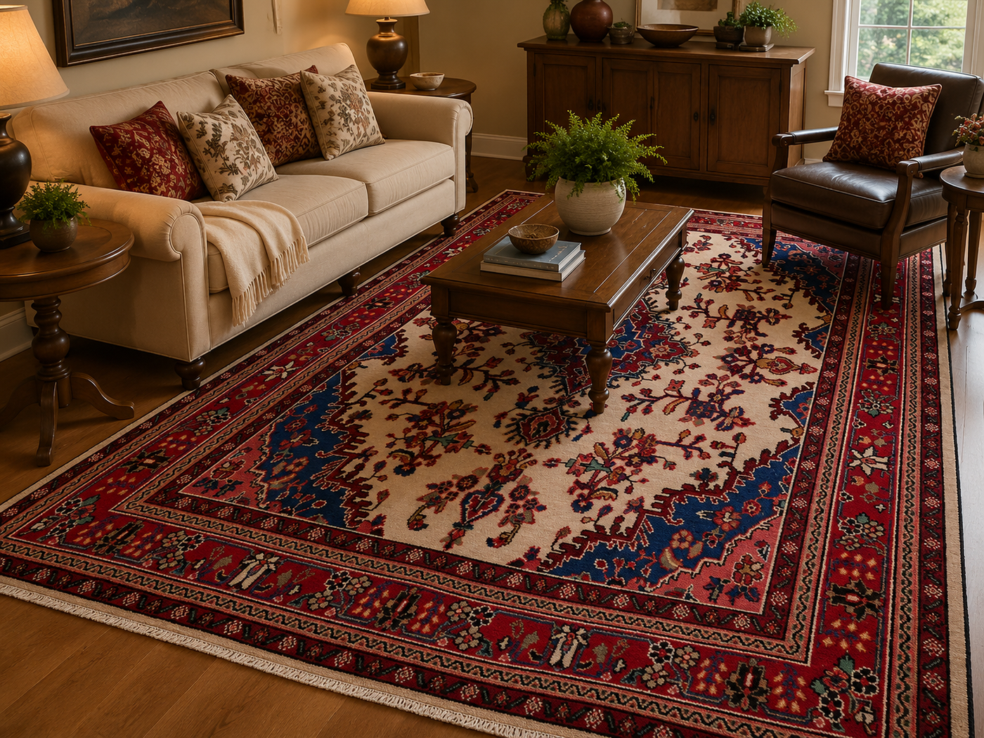 9'7" x 6'11" Handmade Persian Wool Rug styled in a room