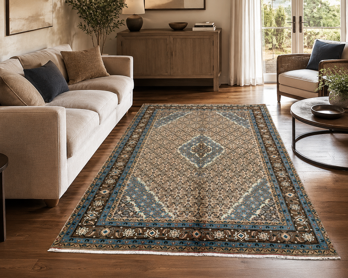9'9" x 6'4" Handmade Persian Wool Rug styled in a room