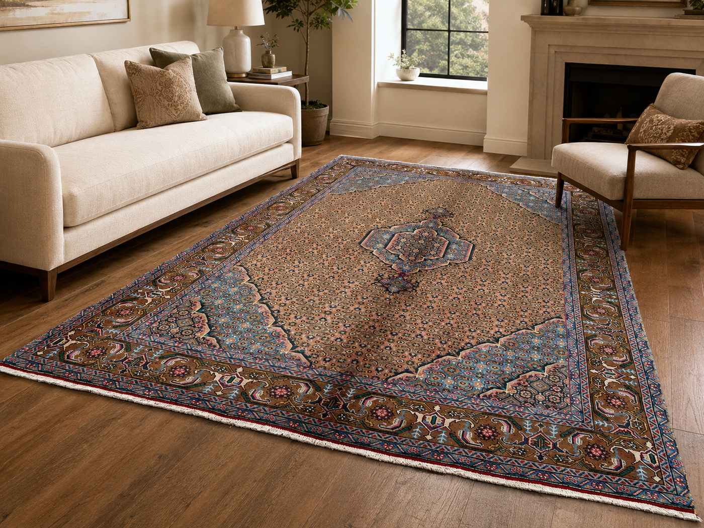9'8" x 6'5" Handmade Persian Wool Rug styled in a room