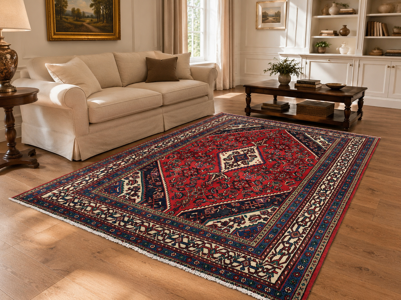 10'7" x 6'11" Handmade Persian Wool Rug styled in a room