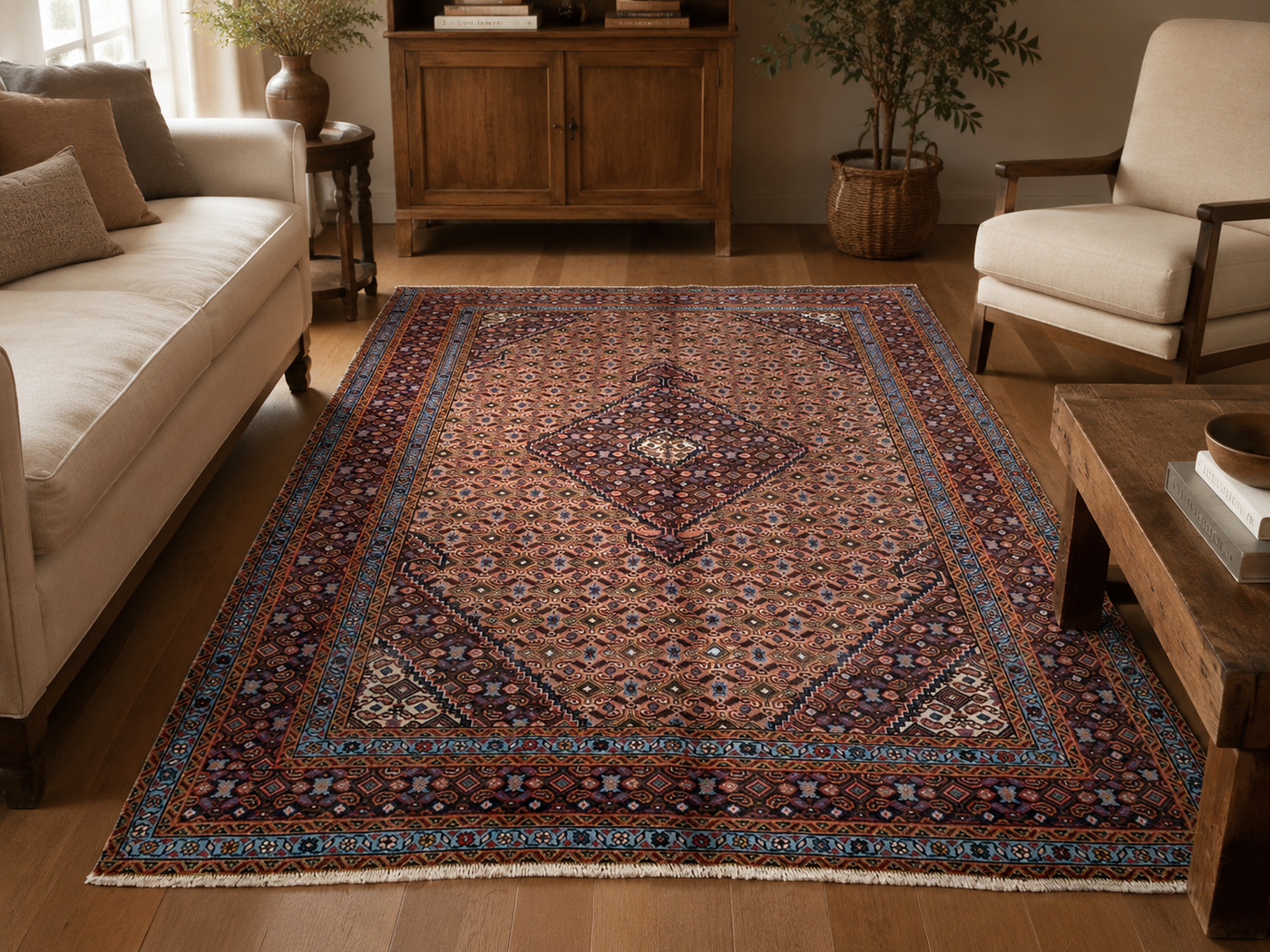 9'2" x 6'3" Handmade Persian Wool Rug room styling example