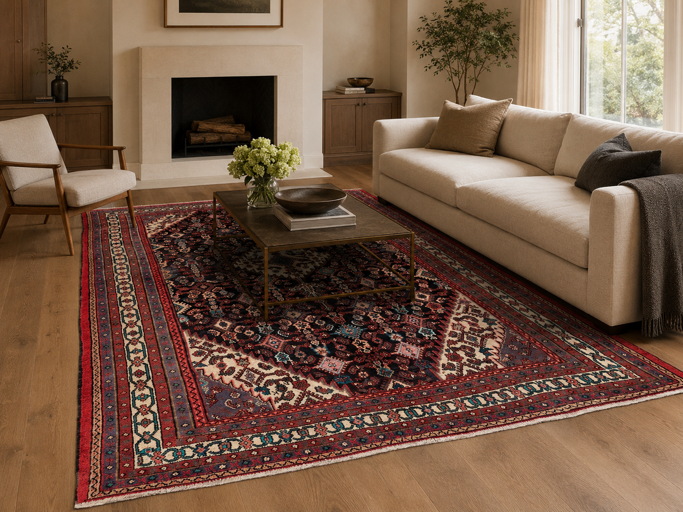 9'8" x 7'0" Handmade Persian Wool Rug styled in a room