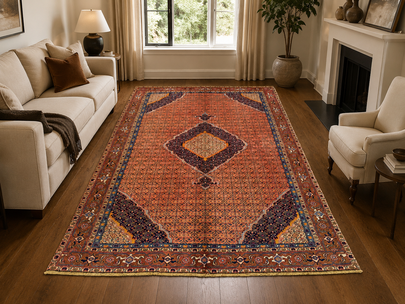 8'9" x 6'9" Handmade Persian Wool Rug styled in a room
