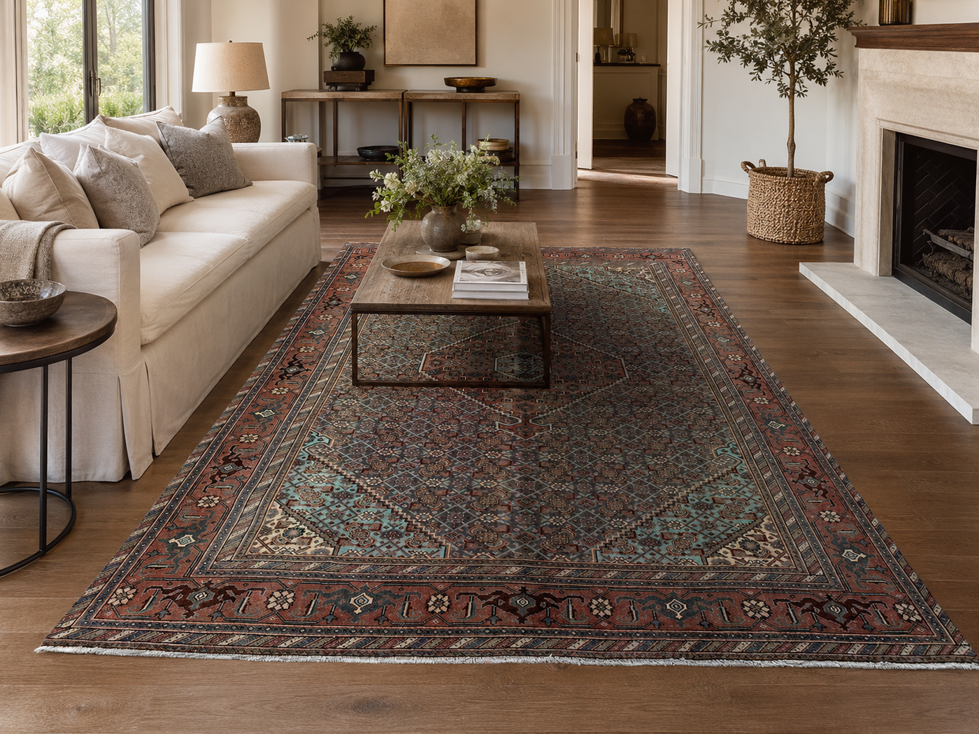 10'4" x 7'0" Handmade Persian Wool Rug styled in a room