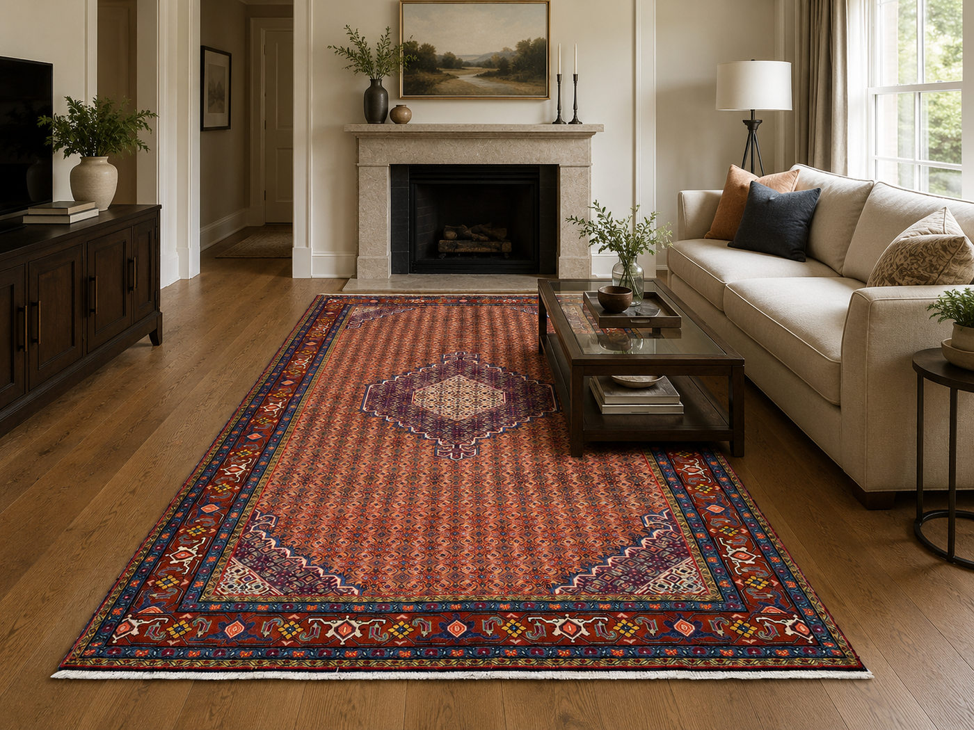 9'6" x 6'6" Handmade Persian Wool Rug styled in a room