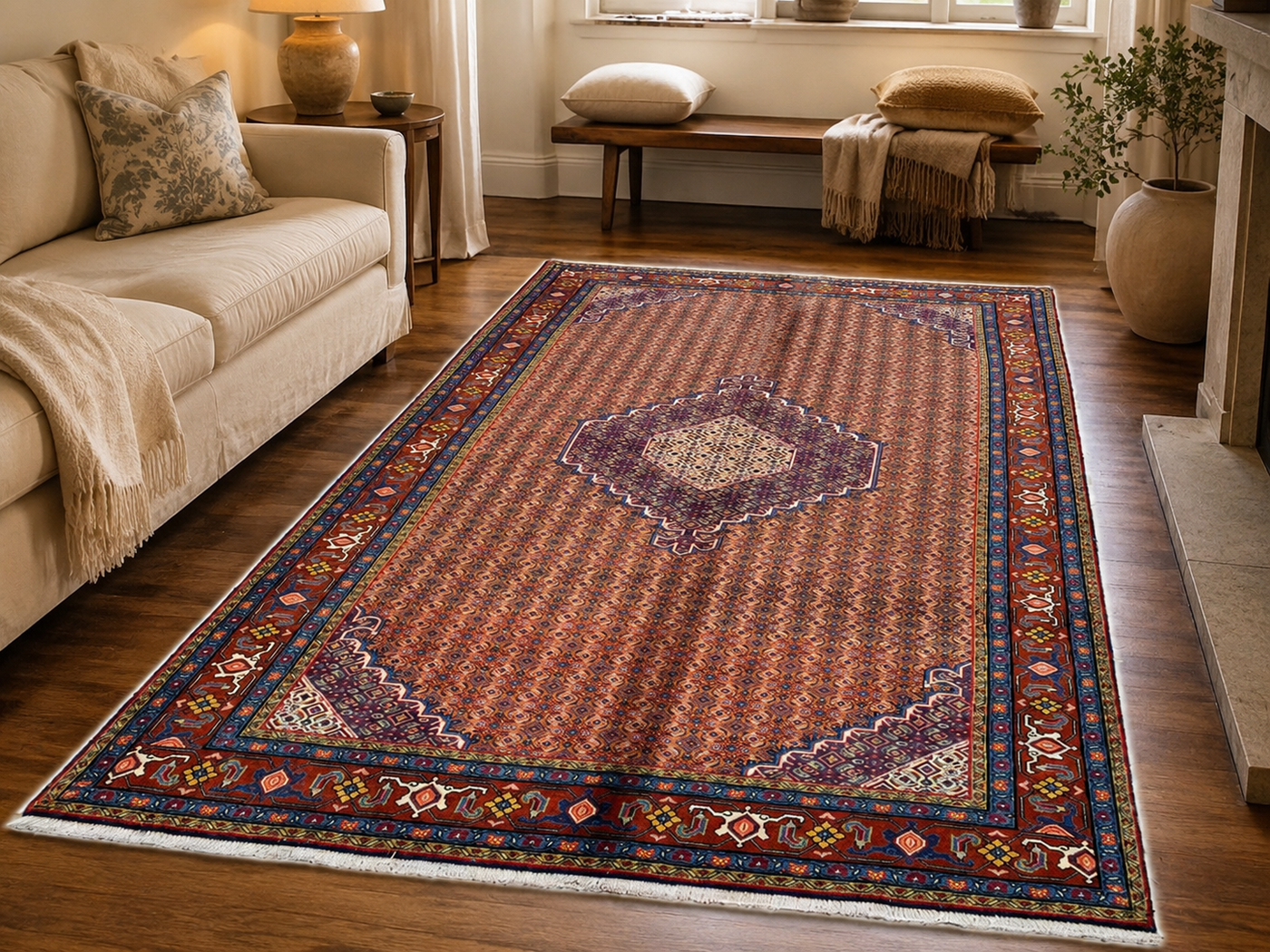 9'6" x 6'6" Handmade Persian Wool Rug room styling example