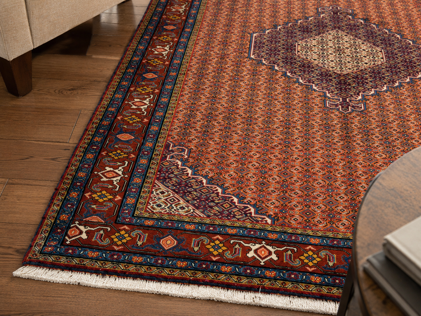 9'6" x 6'6" Handmade Persian Wool Rug wool texture and pattern detail