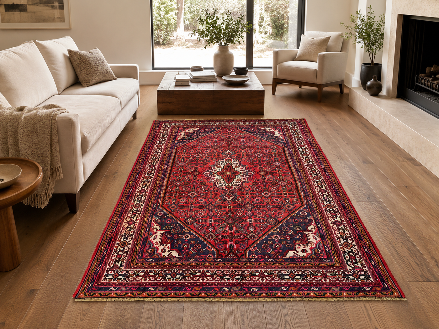 9'10" x 6'10" Handmade Persian Wool Rug styled in a room