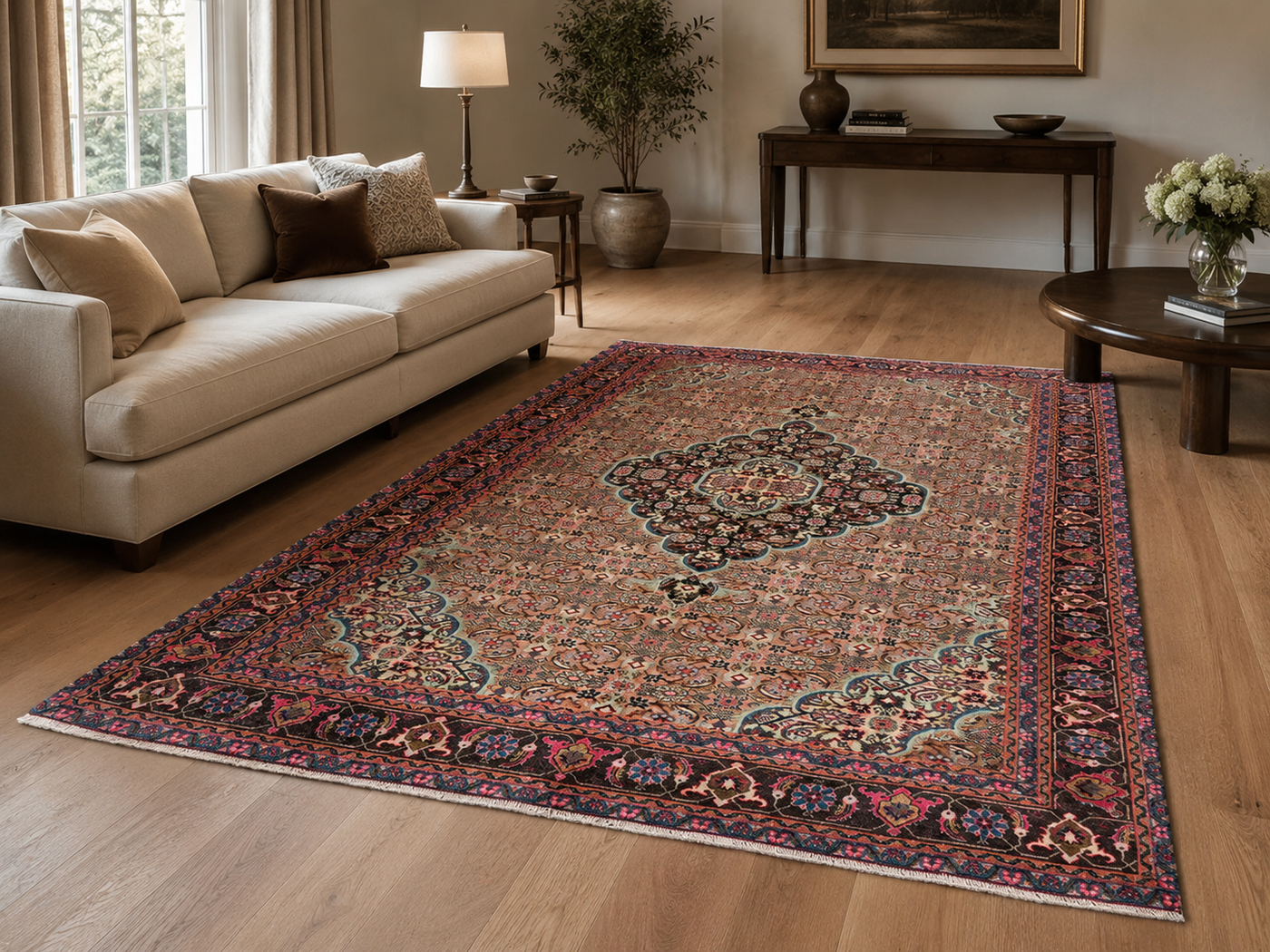 9'4" x 6'1" Handmade Persian Wool Rug styled in a room