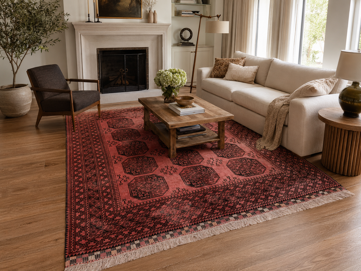 7'9" x 6'8" Handmade Persian Wool Rug styled in a room
