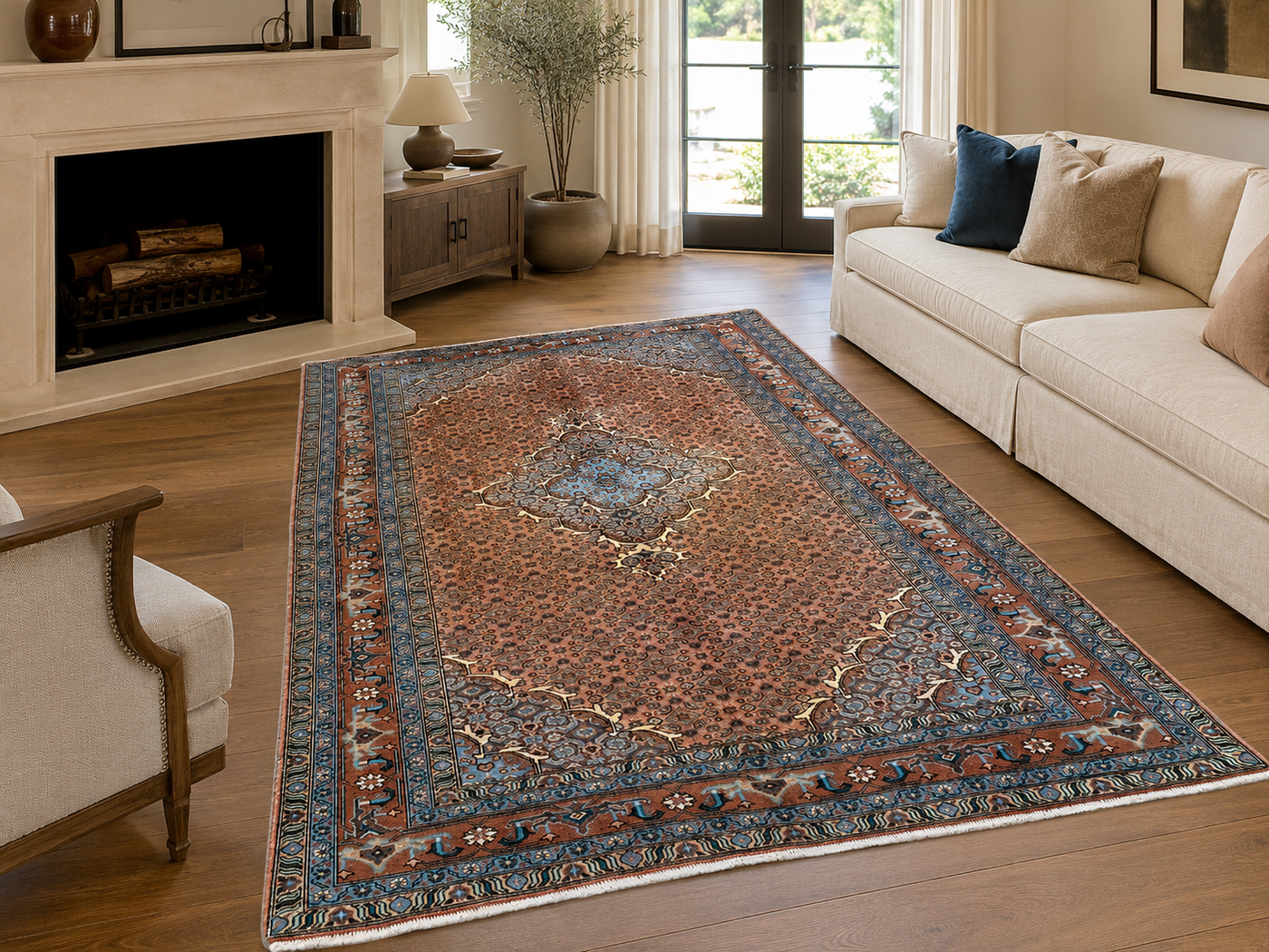 9'2" x 6'6" Handmade Persian Wool Rug styled in a room