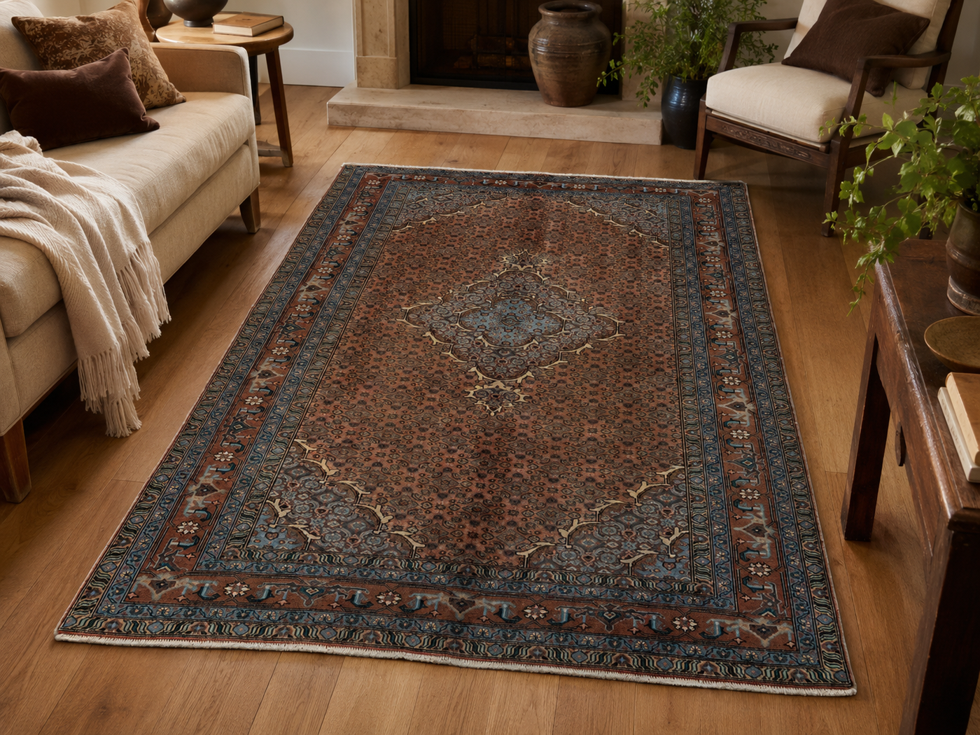 9'2" x 6'6" Handmade Persian Wool Rug room styling example