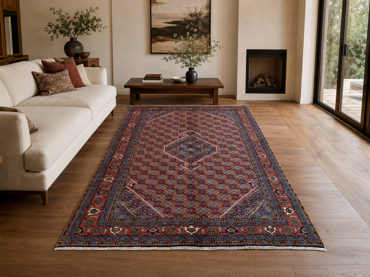 9'5" x 6'4" Handmade Persian Wool Rug styled in a room