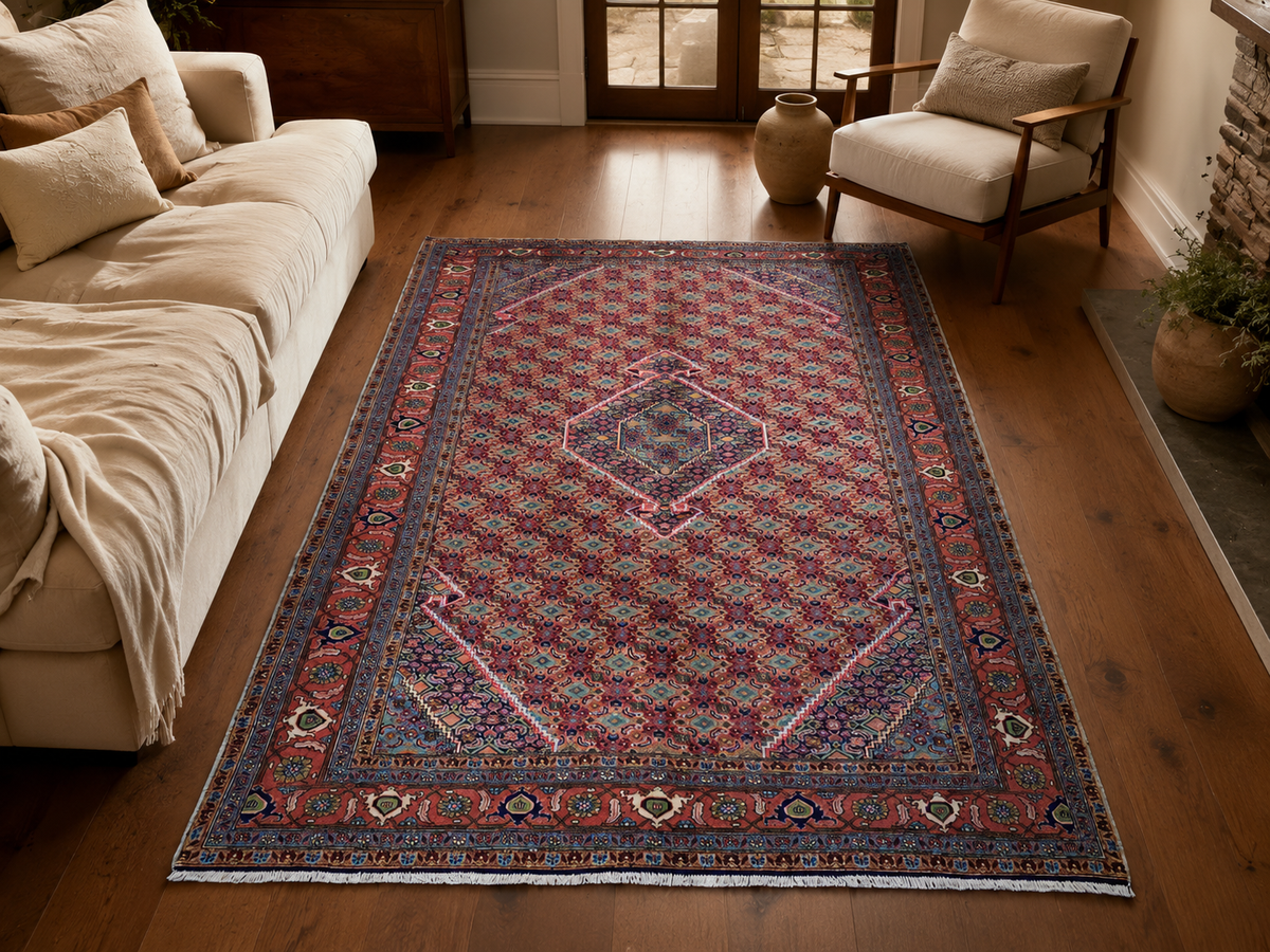 9'5" x 6'4" Handmade Persian Wool Rug room styling example