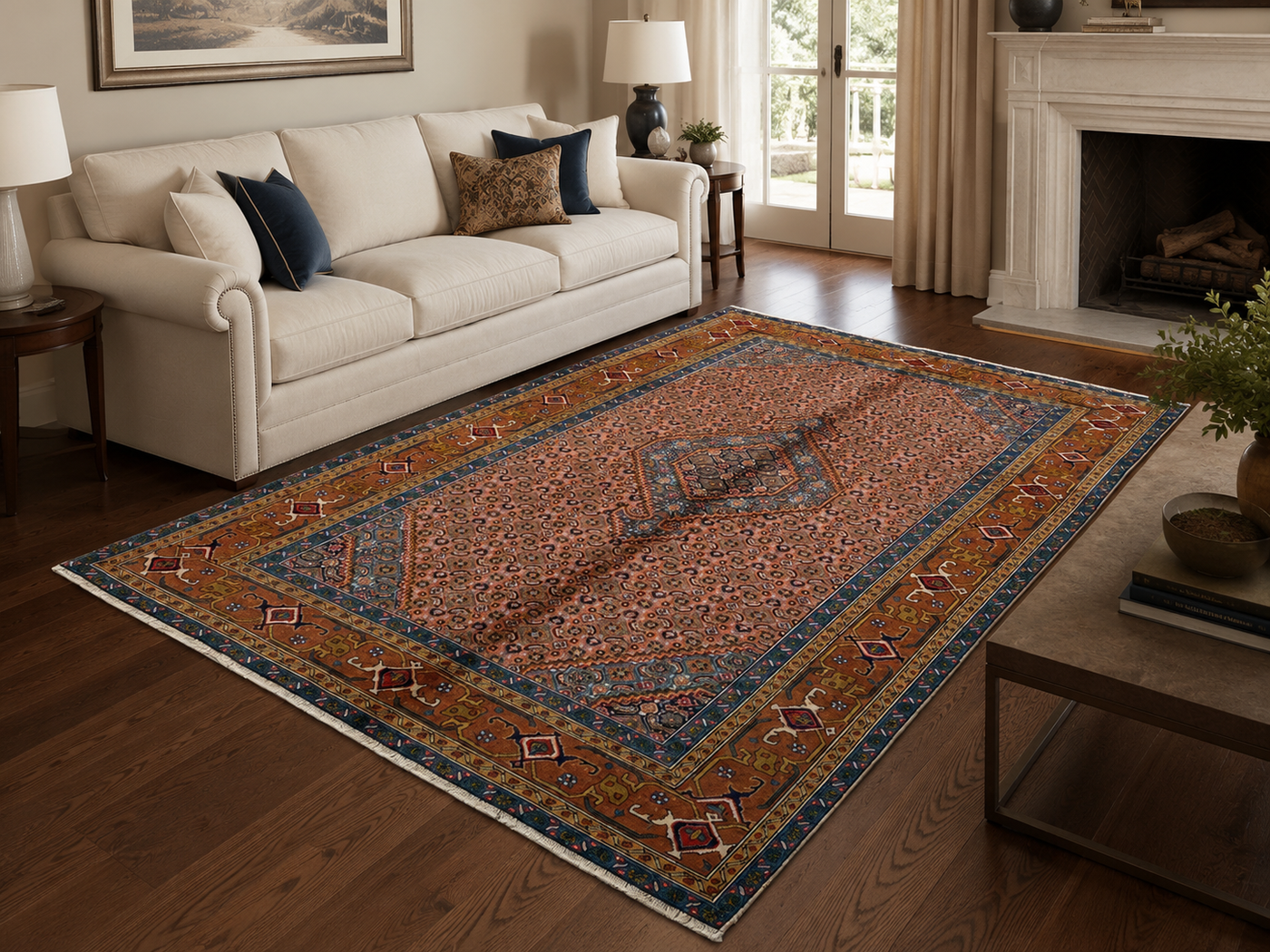 9'2" x 6'3" Handmade Persian Wool Rug styled in a room