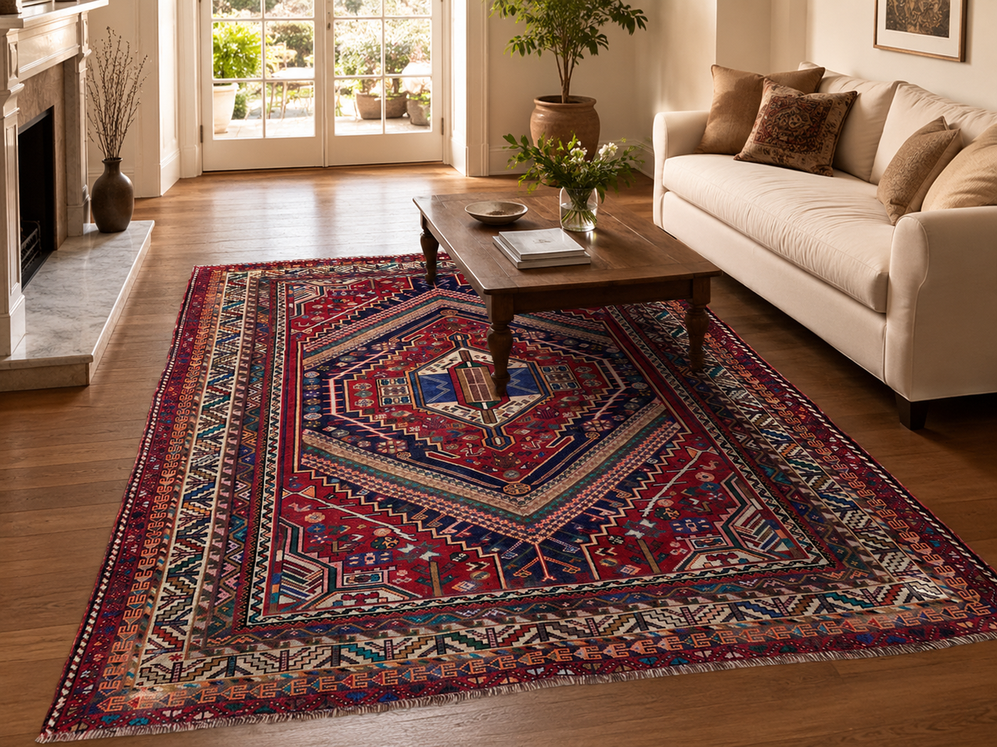 8'10" x 6'2" Handmade Persian Wool Rug styled in a room