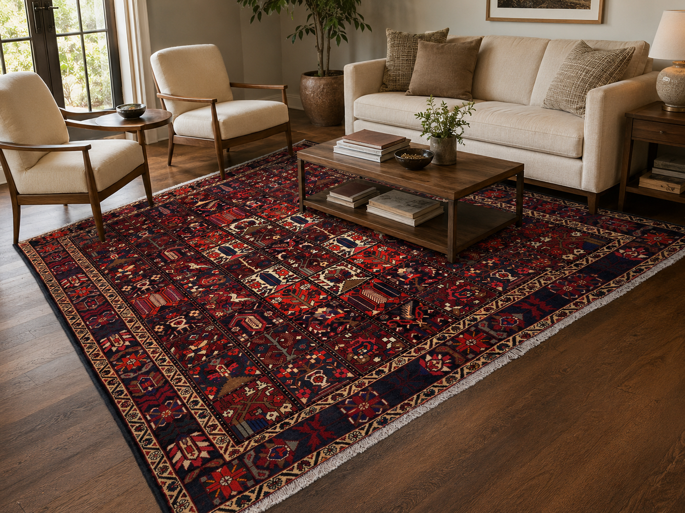 10'0" x 7'0" Handmade Persian Wool Rug styled in a room