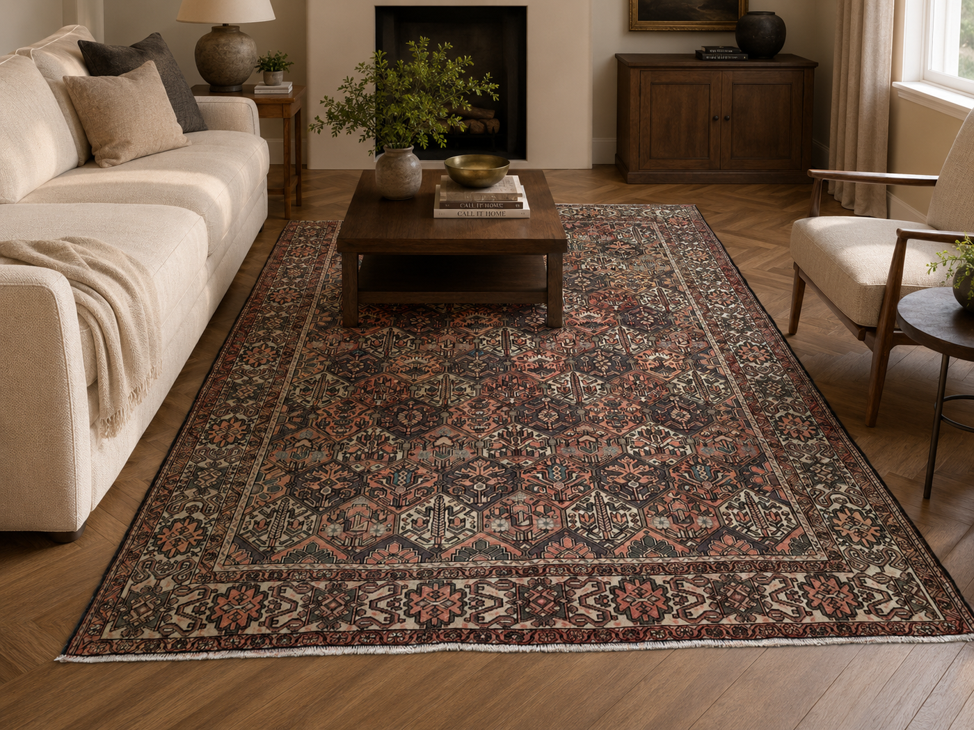 10'3" x 6'10" Handmade Persian Wool Rug styled in a room