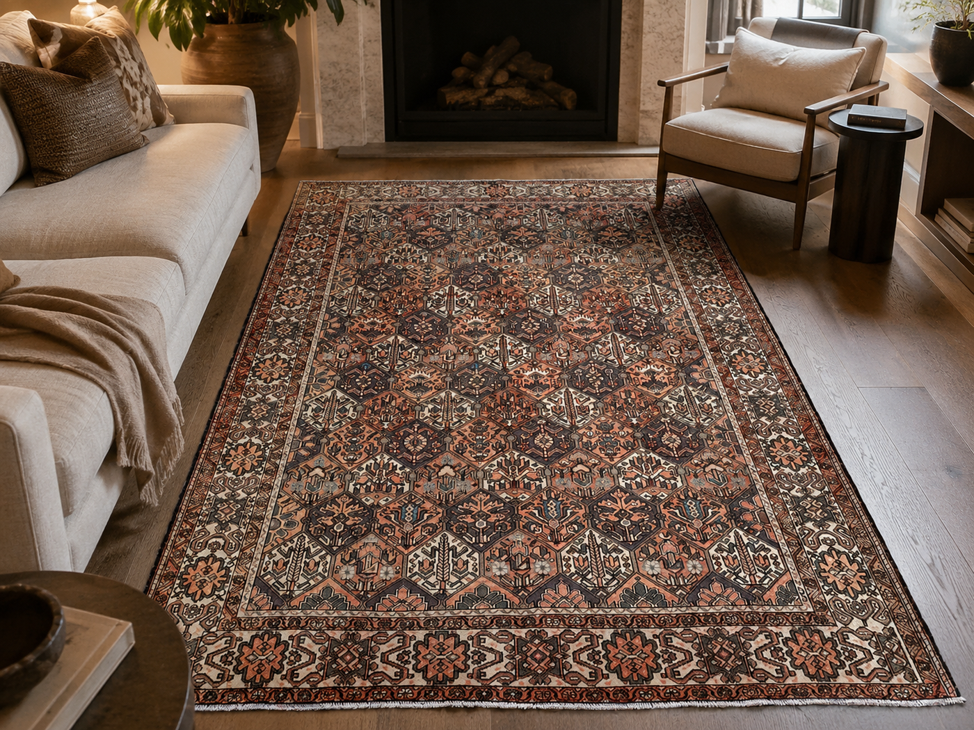 10'3" x 6'10" Handmade Persian Wool Rug room styling example