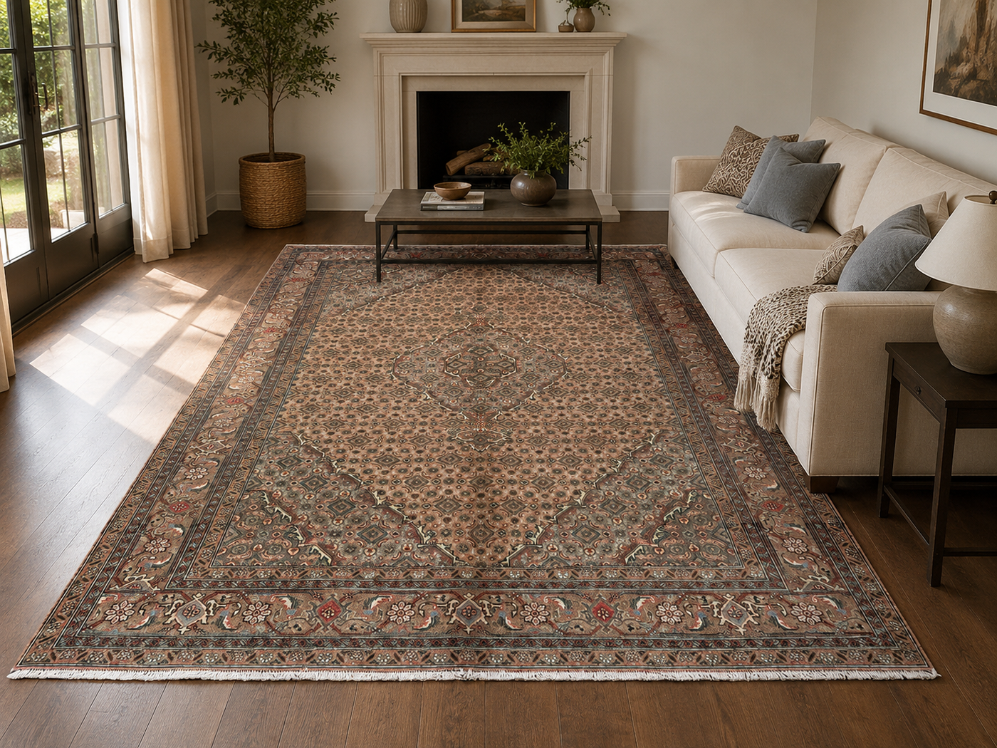 9'1" x 6'4" Handmade Persian Wool Rug styled in a room