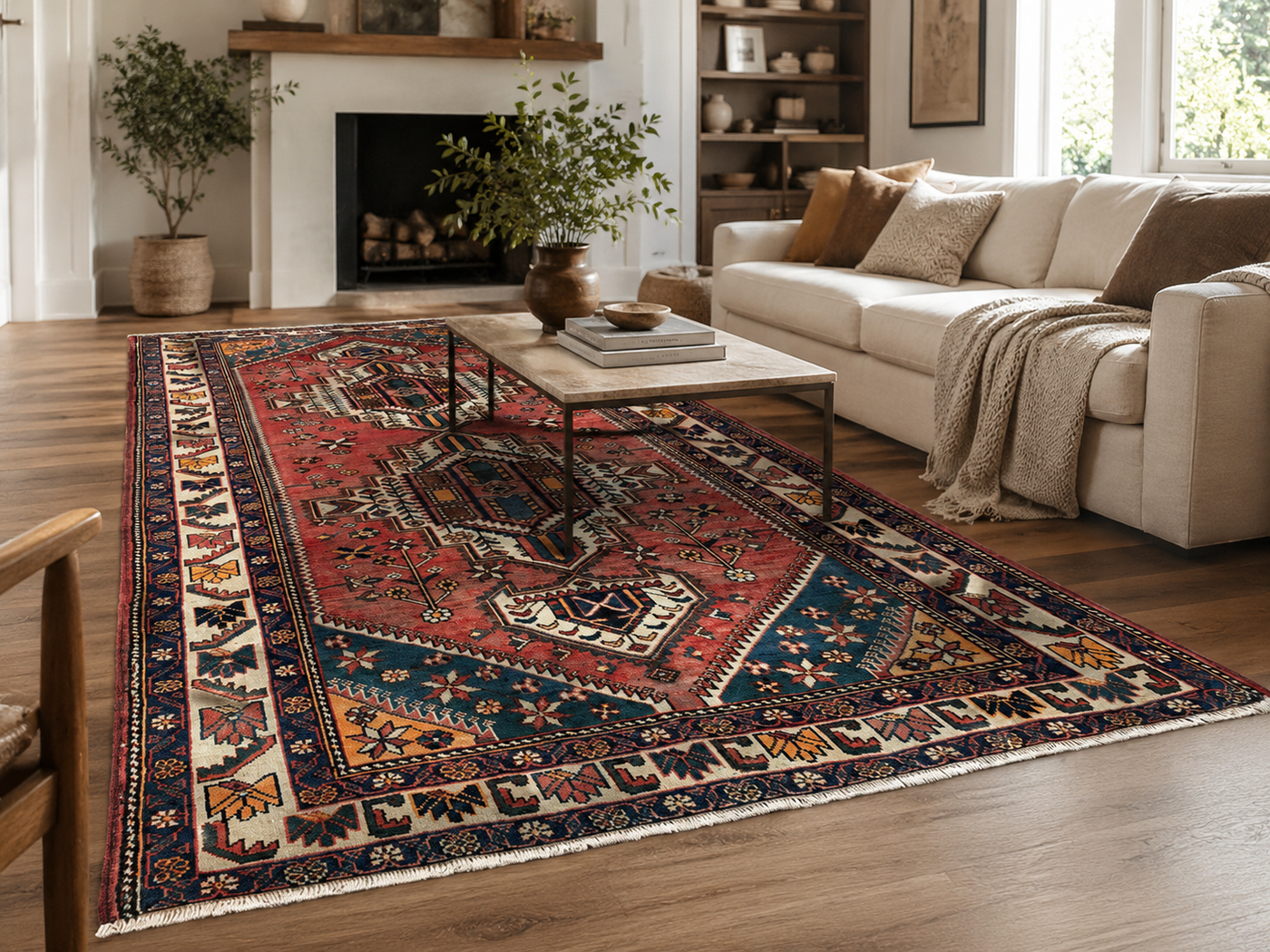 9'11" x 5'2" Handmade Persian Wool Rug styled in a room