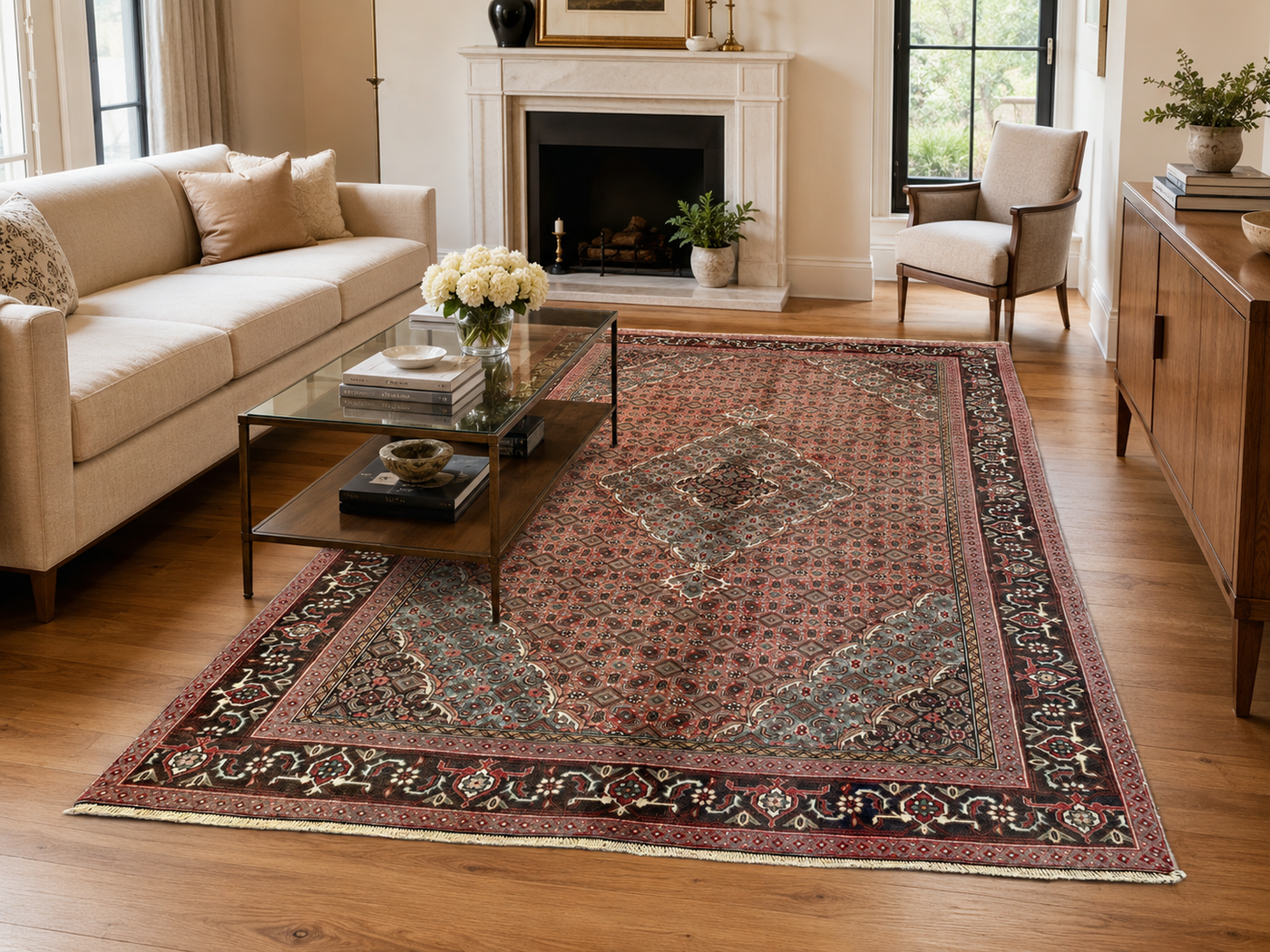 9'4" x 6'1" Handmade Persian Wool Rug styled in a room