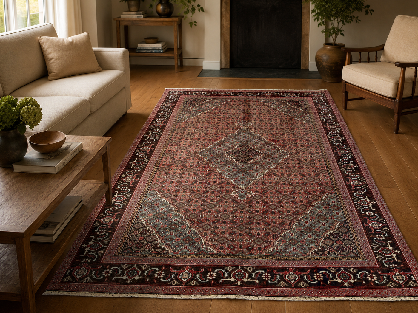 9'4" x 6'1" Handmade Persian Wool Rug room styling example