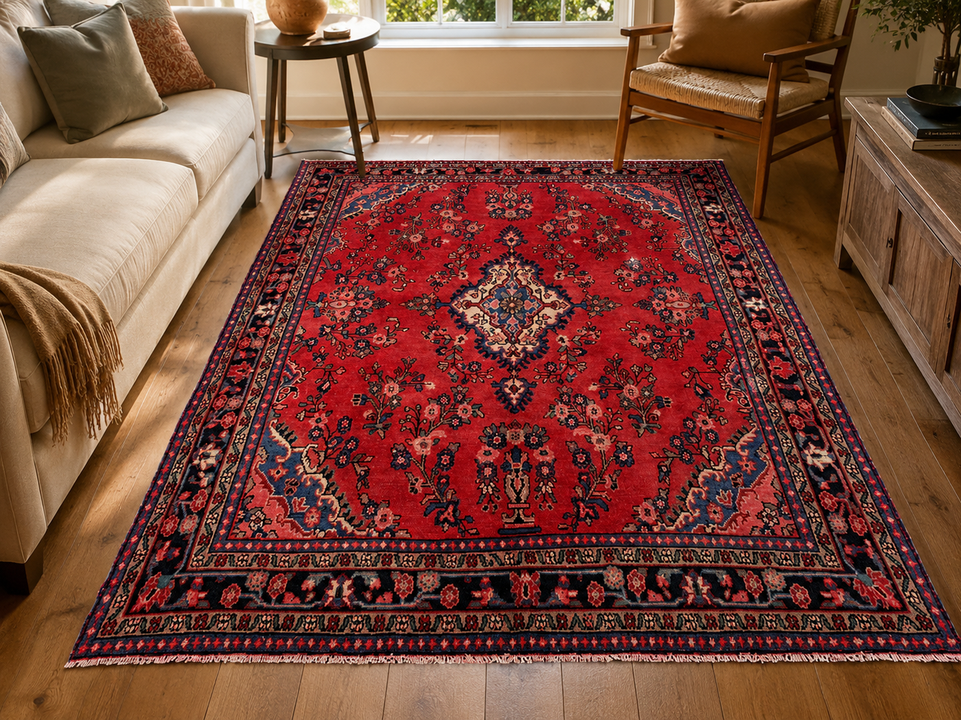 9'7" x 6'11" Handmade Persian Wool Rug room styling example
