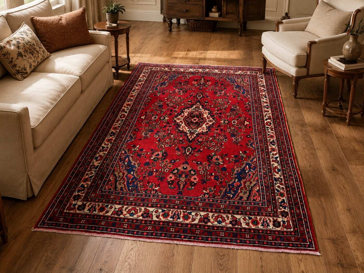 9'6" x 6'8" Handmade Persian Wool Rug room styling example