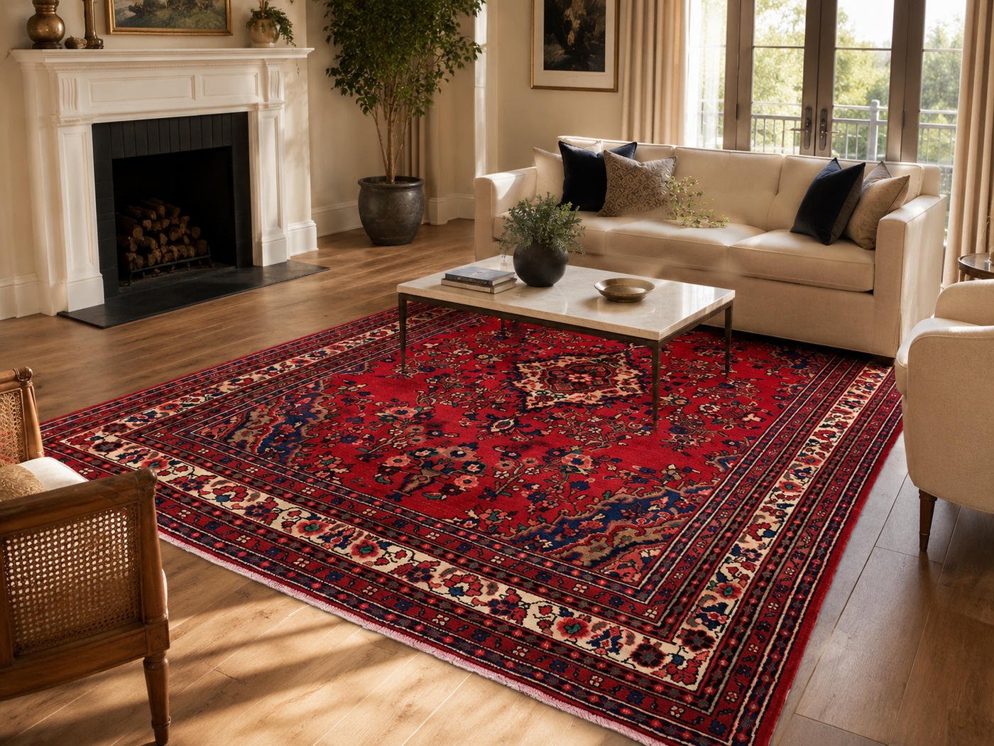 9'6" x 6'8" Handmade Persian Wool Rug styled in a room