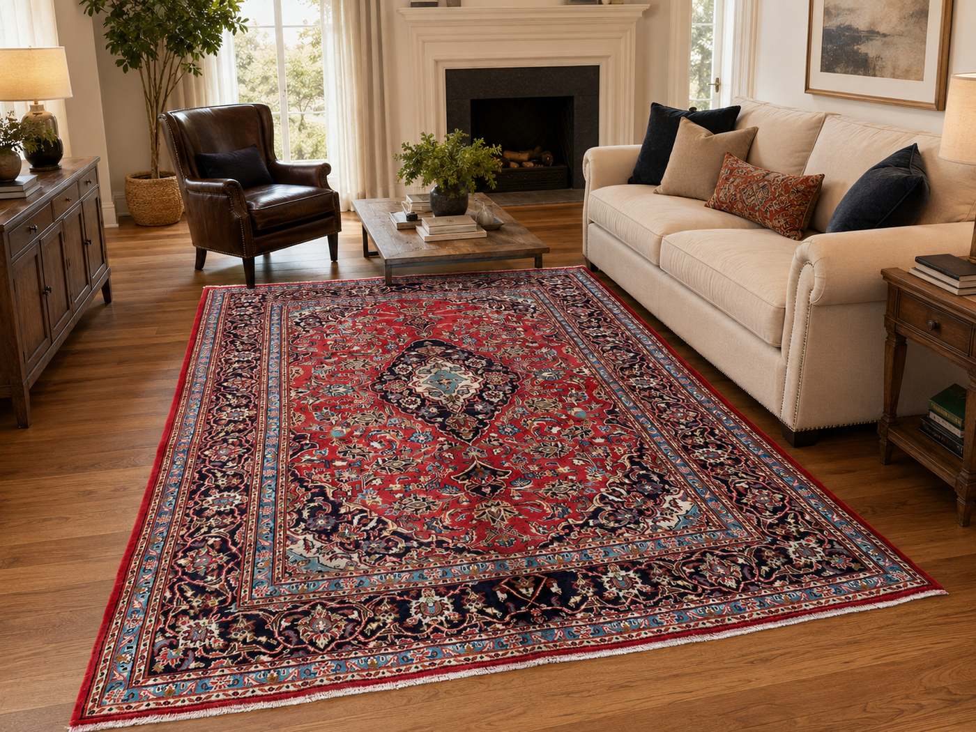 9'5" x 6'2" Handmade Persian Wool Rug styled in a room