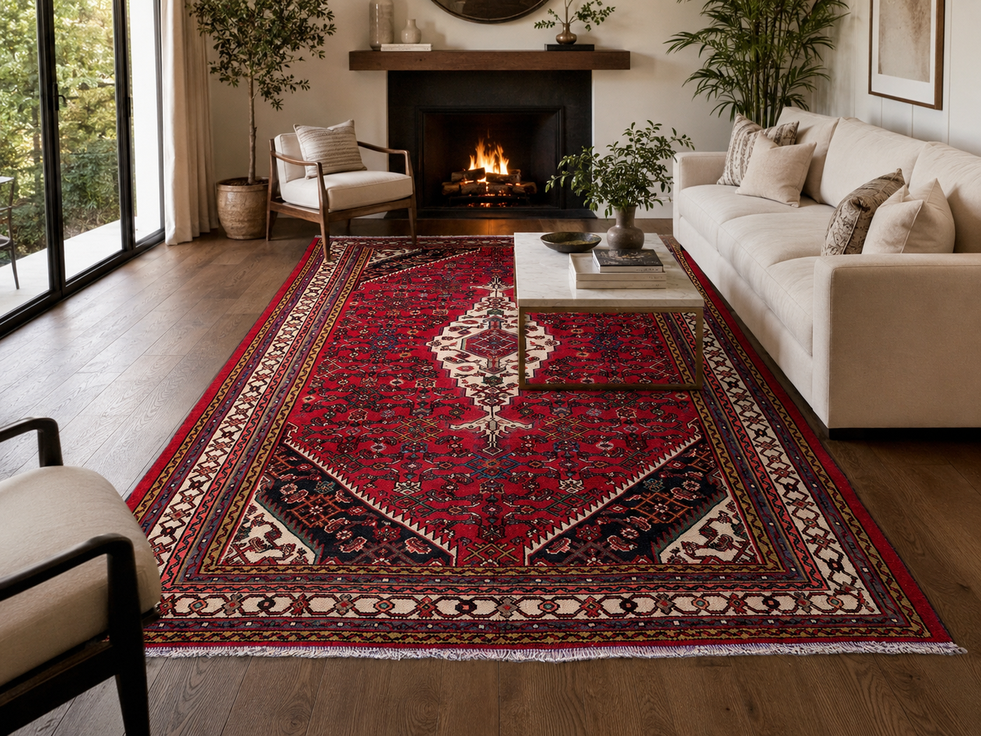 10'2" x 6'8" Handmade Persian Wool Rug styled in a room
