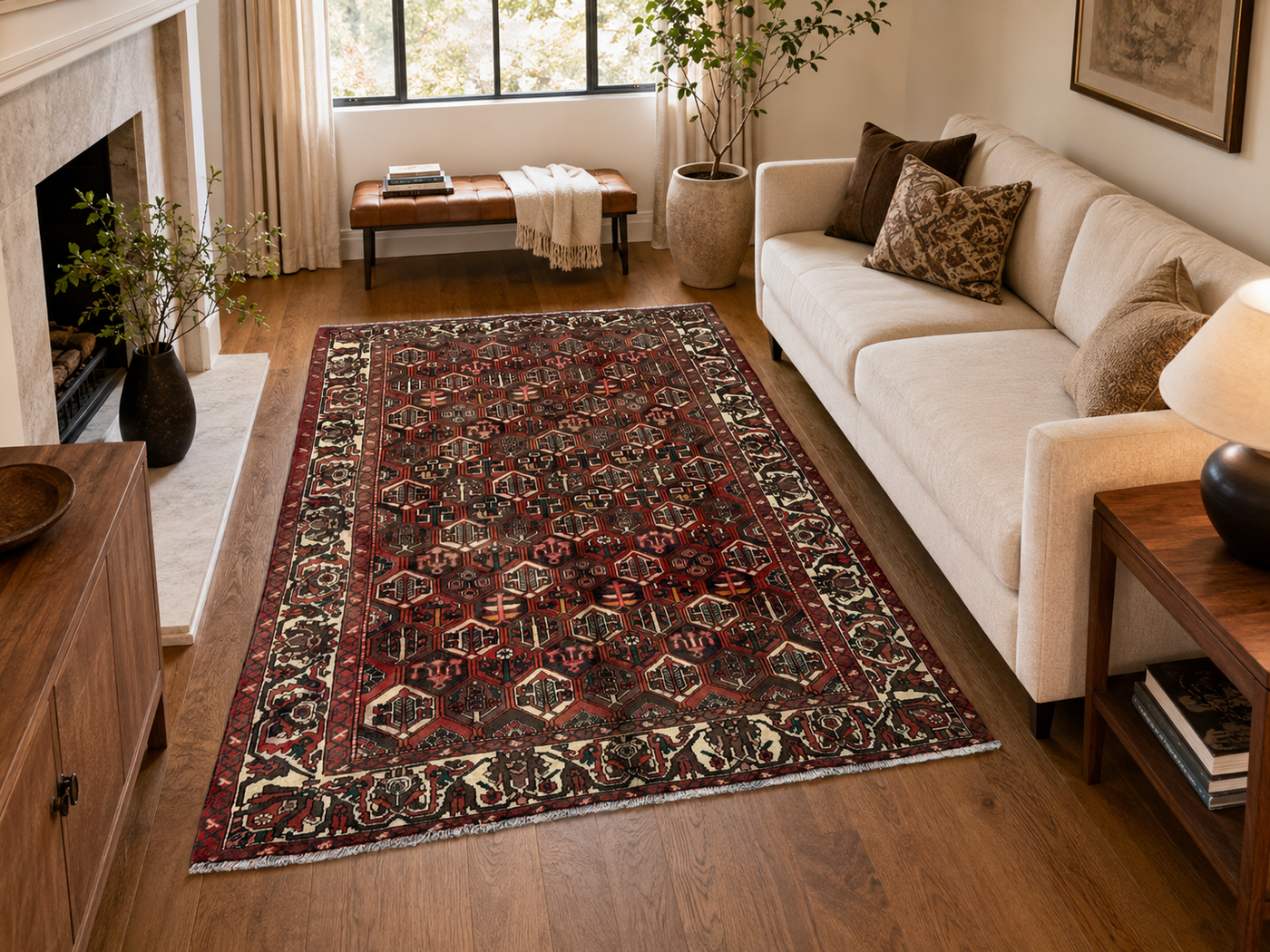9'10" x 6'9" Handmade Persian Wool Rug styled in a room