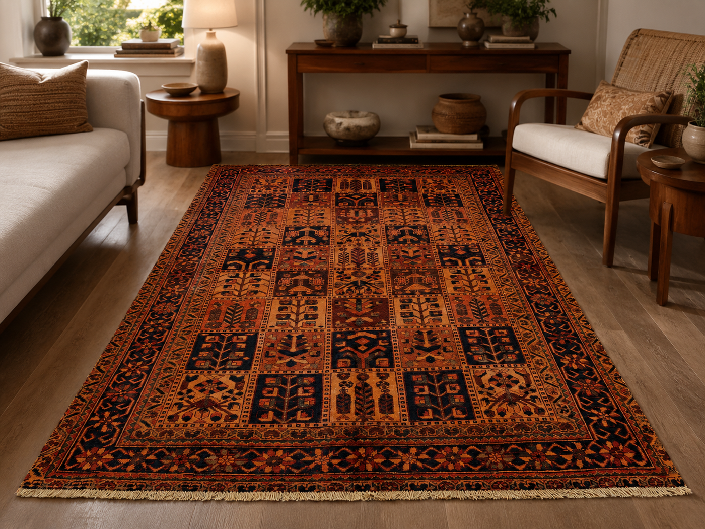 9'6" x 6'8" Handmade Persian Wool Rug room styling example