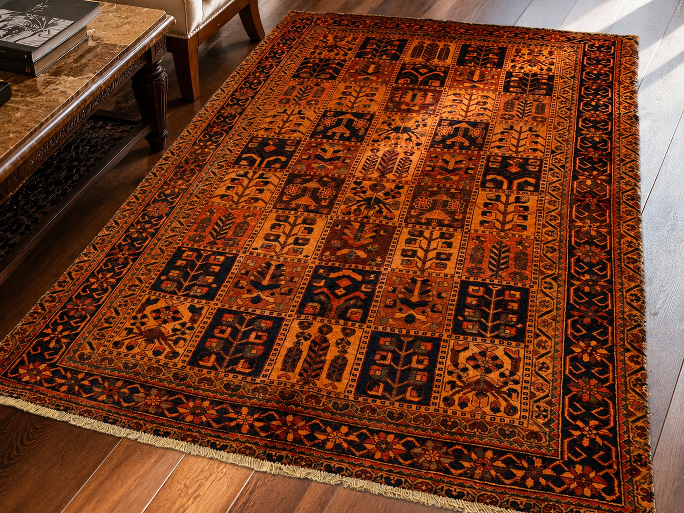 9'6" x 6'8" Handmade Persian Wool Rug wool texture and pattern detail
