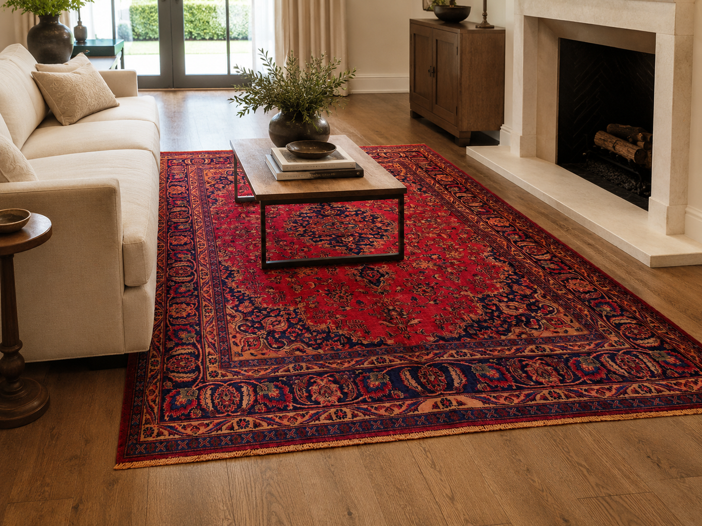 9'6" x 6'3" Handmade Persian Wool Rug styled in a room