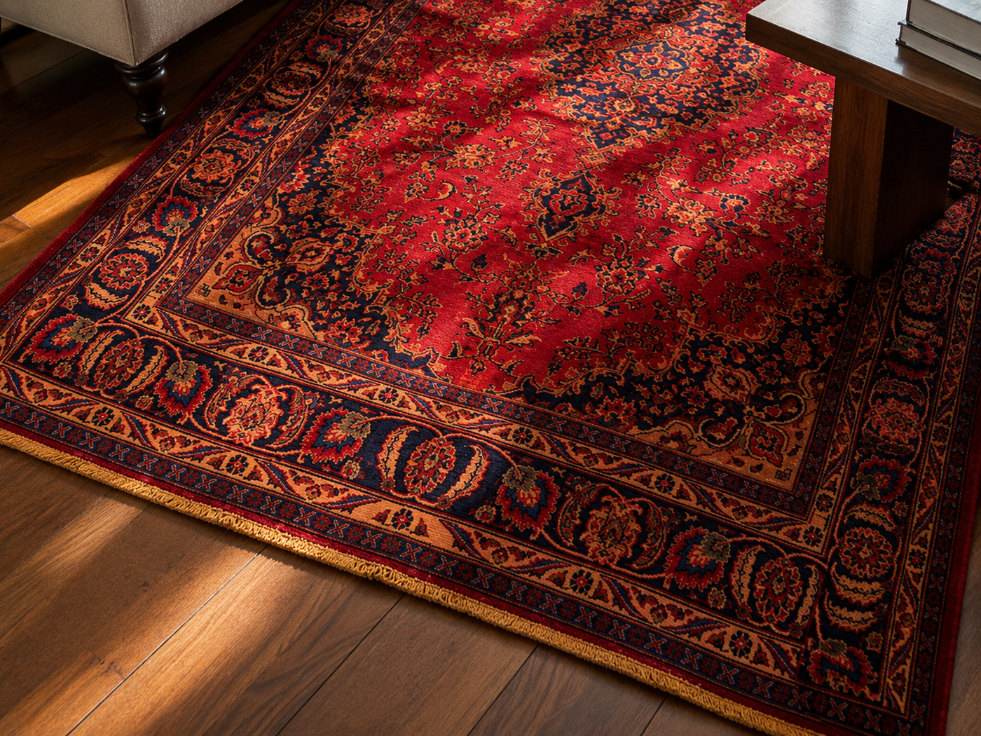 9'6" x 6'3" Handmade Persian Wool Rug wool texture and pattern detail
