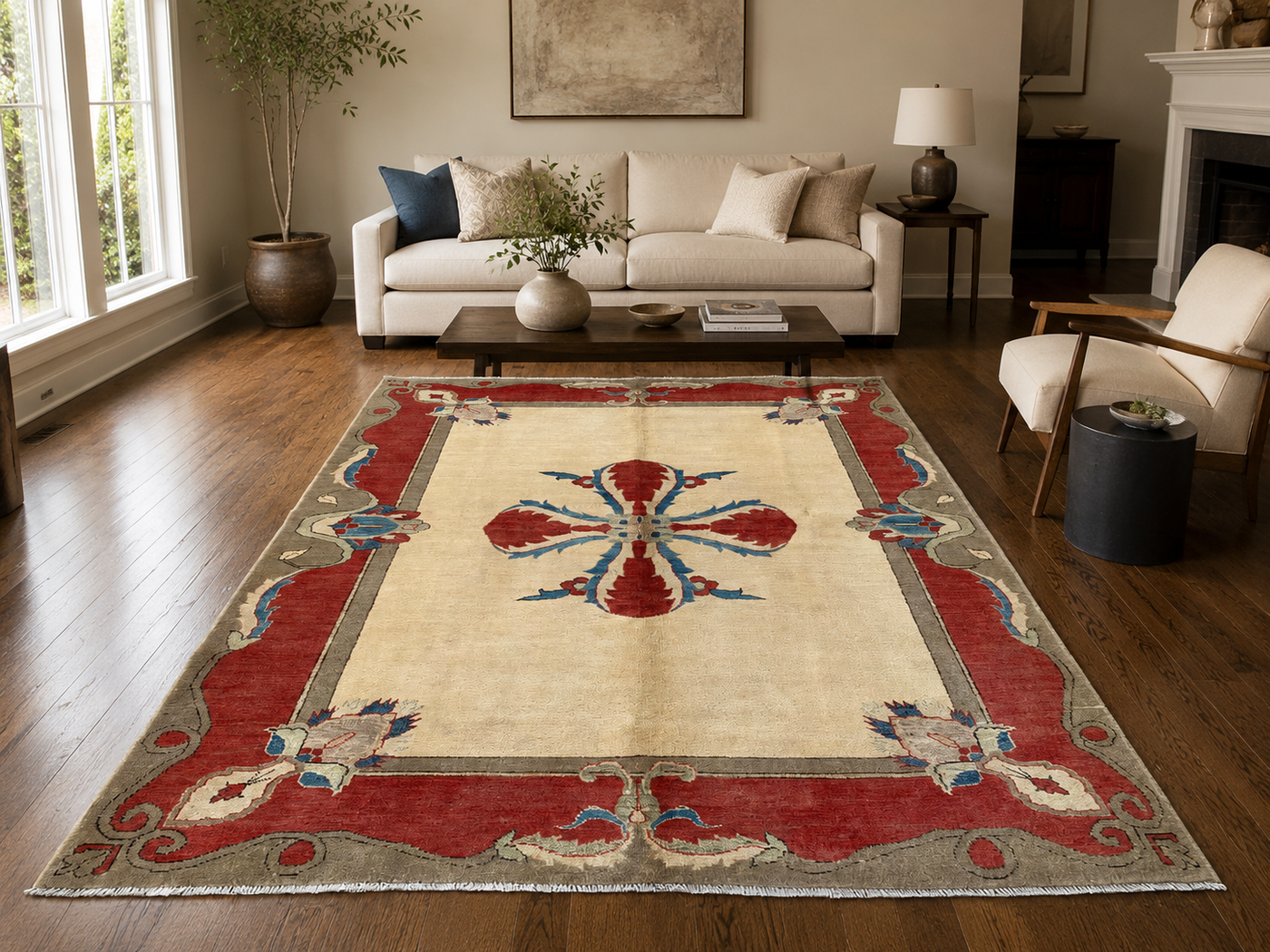 8'2" x 5'10" Handmade Persian Wool Rug styled in a room