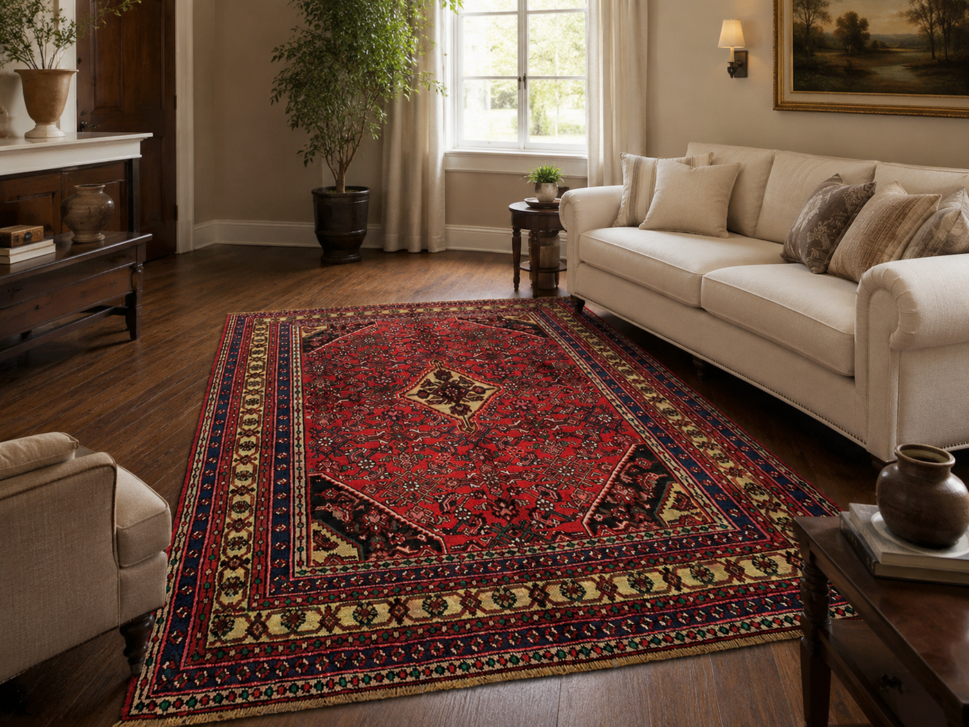 10'2" x 6'11" Handmade Persian Wool Rug styled in a room