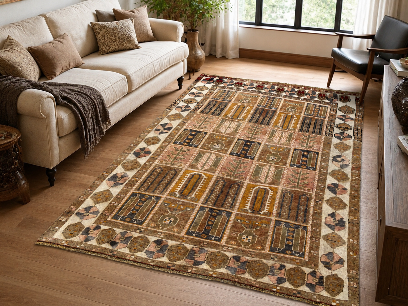 9'3" x 6'2" Handmade Persian Wool Rug styled in a room