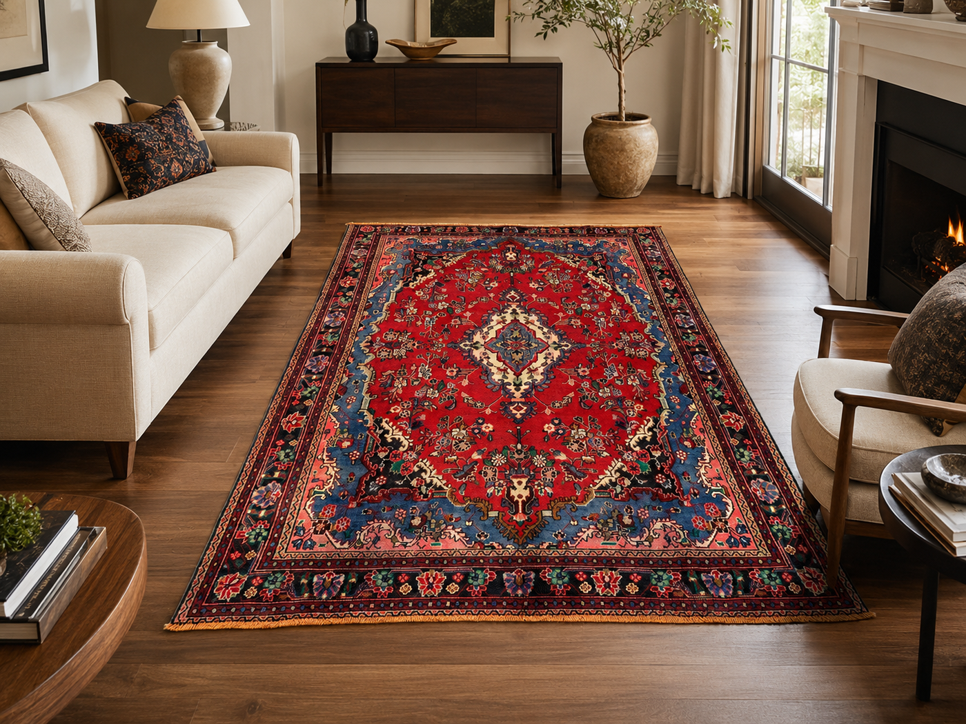 9'8" x 6'9" Handmade Persian Wool Rug styled in a room