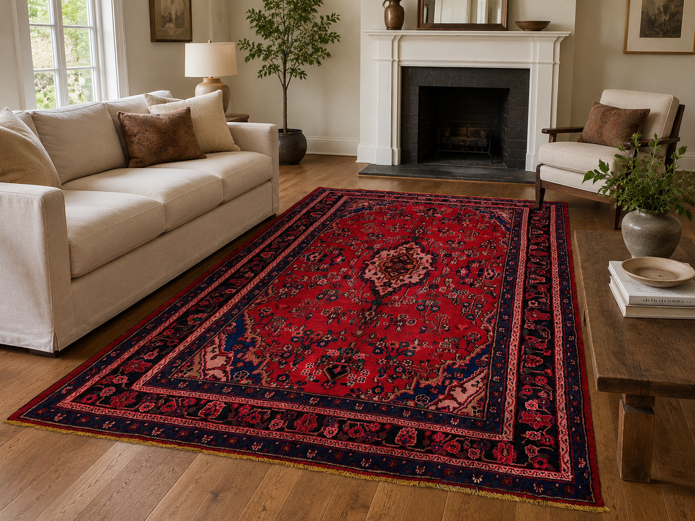 10'8" x 6'11" Handmade Persian Wool Rug styled in a room