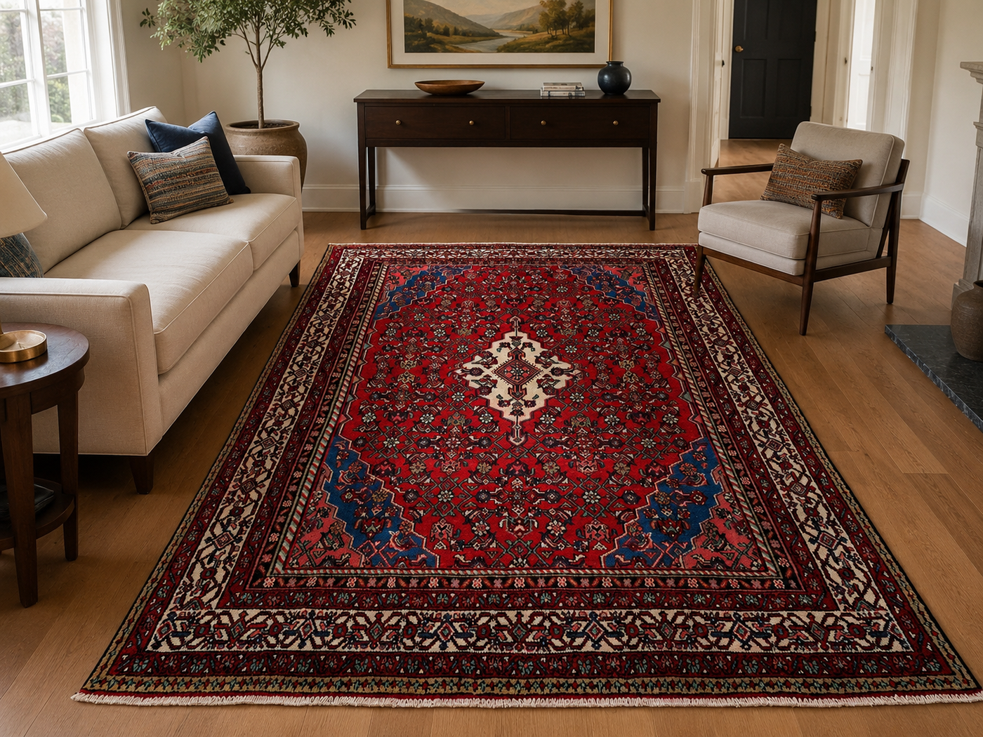 10'0" x 6'11" Handmade Persian Wool Rug styled in a room