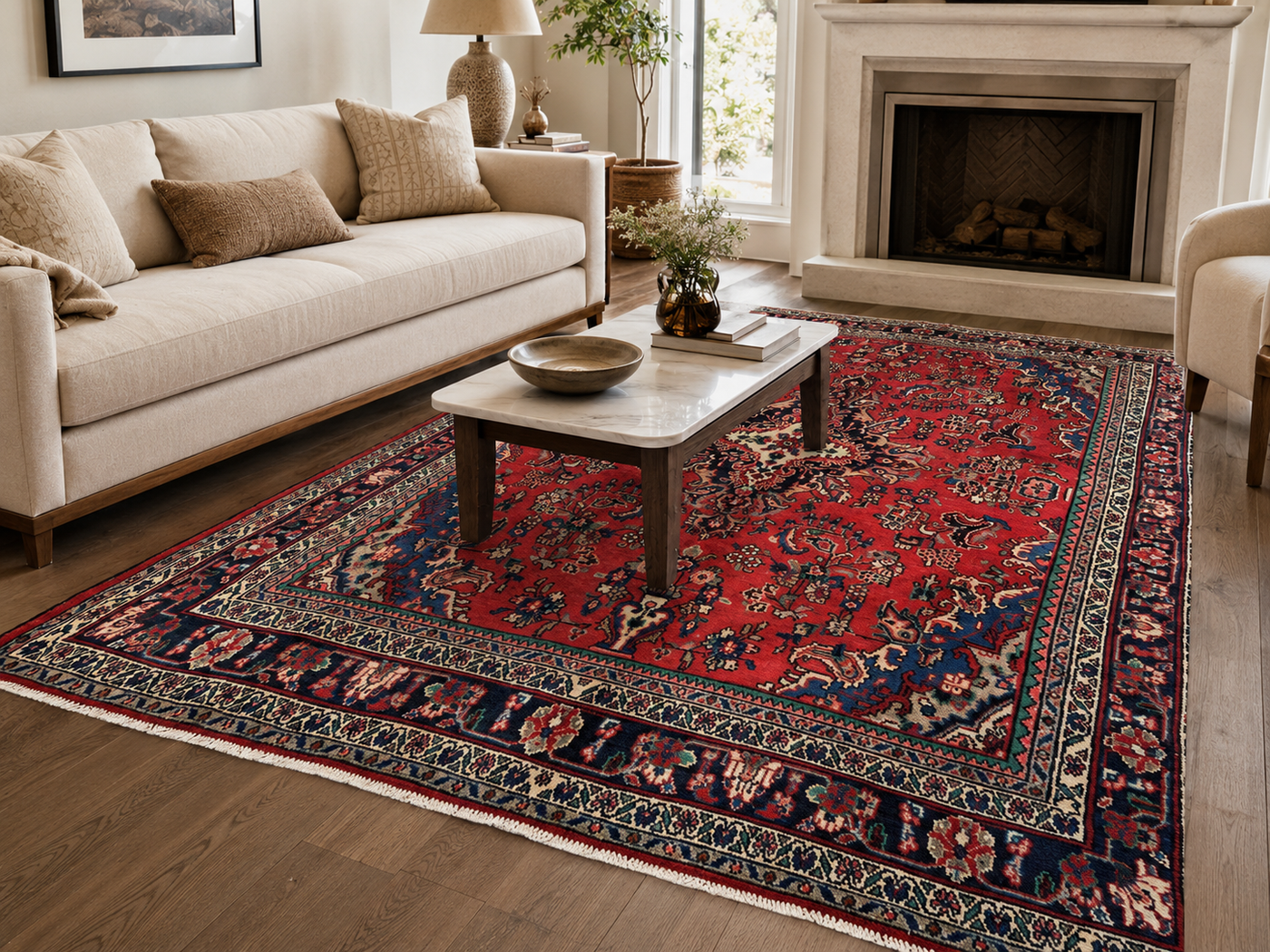 10'3" x 7'2" Handmade Persian Wool Rug styled in a room