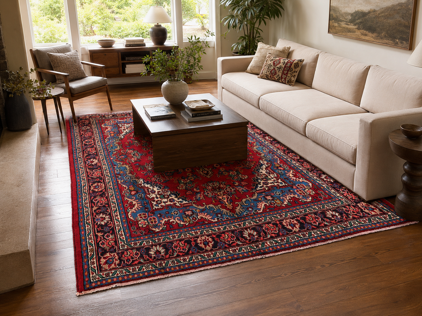 9'9" x 7'0" Handmade Persian Wool Rug styled in a room