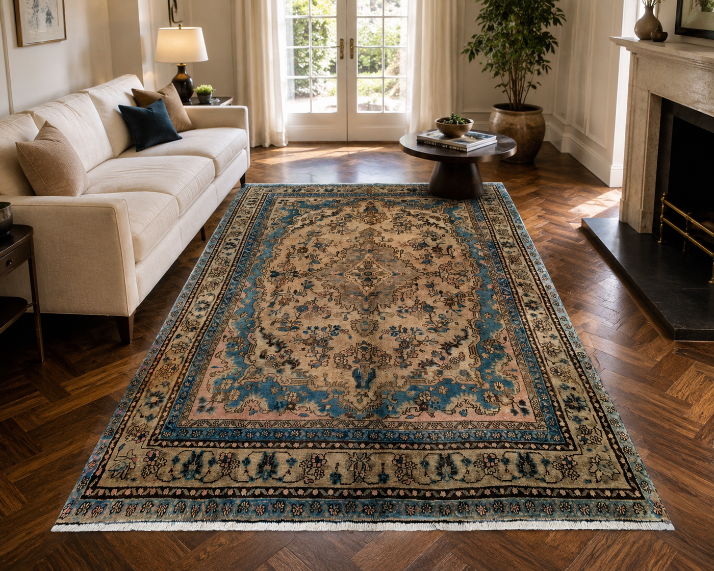 10'2" x 6'6" Handmade Persian Wool Rug styled in a room